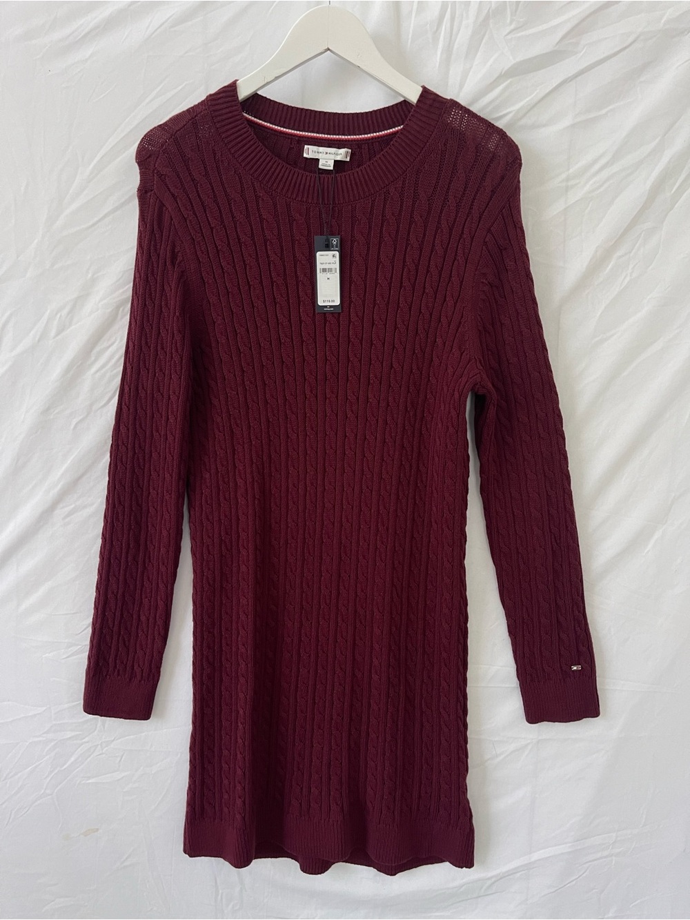 Tommy Hilfiger-M- Cable-Knit Long Sleeve Dress - Burgundy